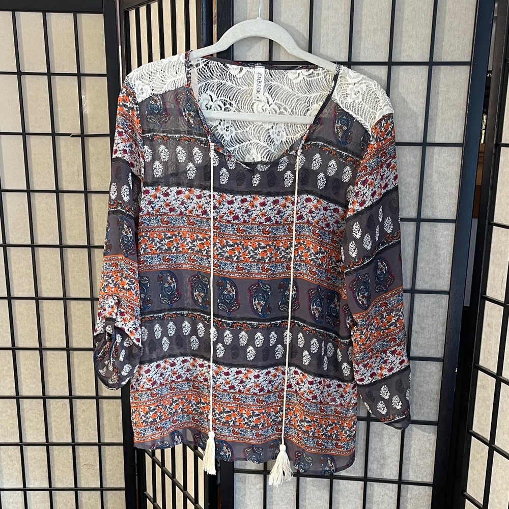 Cubism Chic Bohemian Patterned Blouse